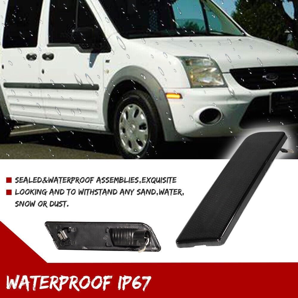 4X Smoke Front + Rear Side Marker Lights Black ABS Housing Bulbs 2010-2013 for Ford for Transit Connect XL/XLT 2010-2013 -40-60 Centigrade Degree-Work Temperature Smooth 12 V