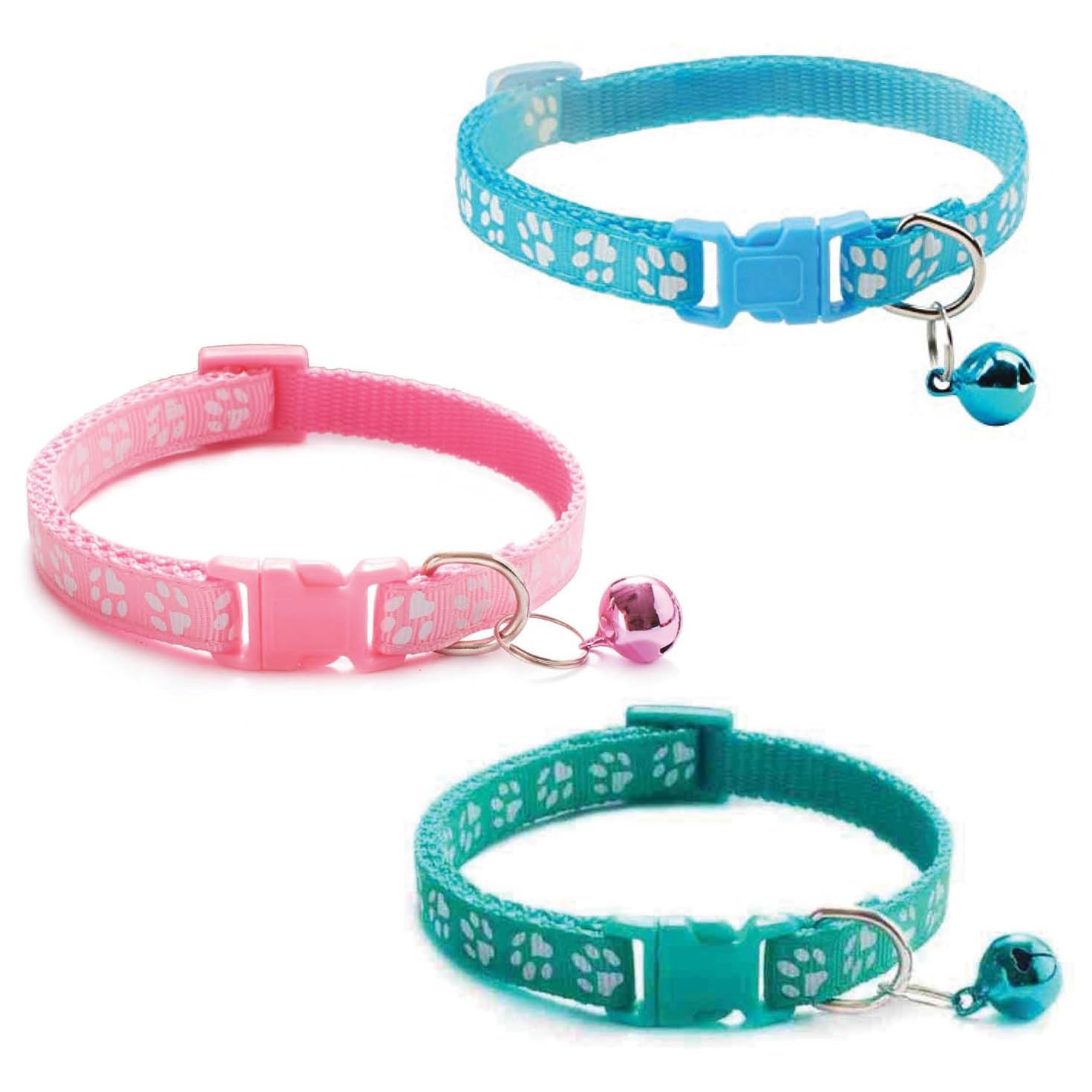 Litvibes Cat Collars Set of 3 with Bell,Kitten & Small Dogs Soft Adjustable Collar Safe,Solid & Protection Breakaway for Cats & Puppies,Cute Kitty with Paw Print-(Light Blue,Light Pink,Turquoise) (B0D1CJ625S) Amazon Price History, Amazon Price Tracker