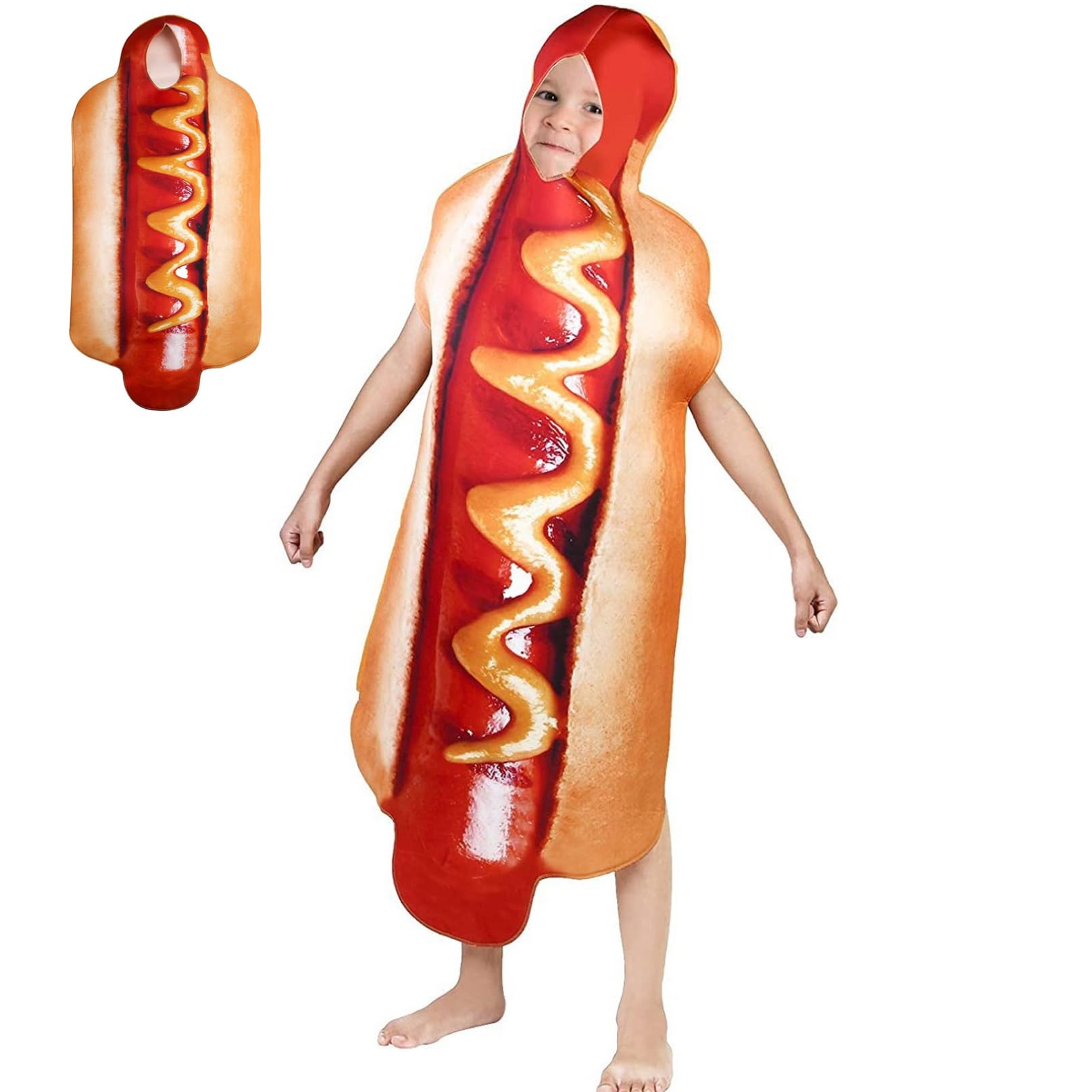 Bemonew Hot Dog Costume Kids, Realistic & Funny Sleeveless Hot Dog Costume, Average Size Soft Kids Dress Up Costumes for Halloween, Party