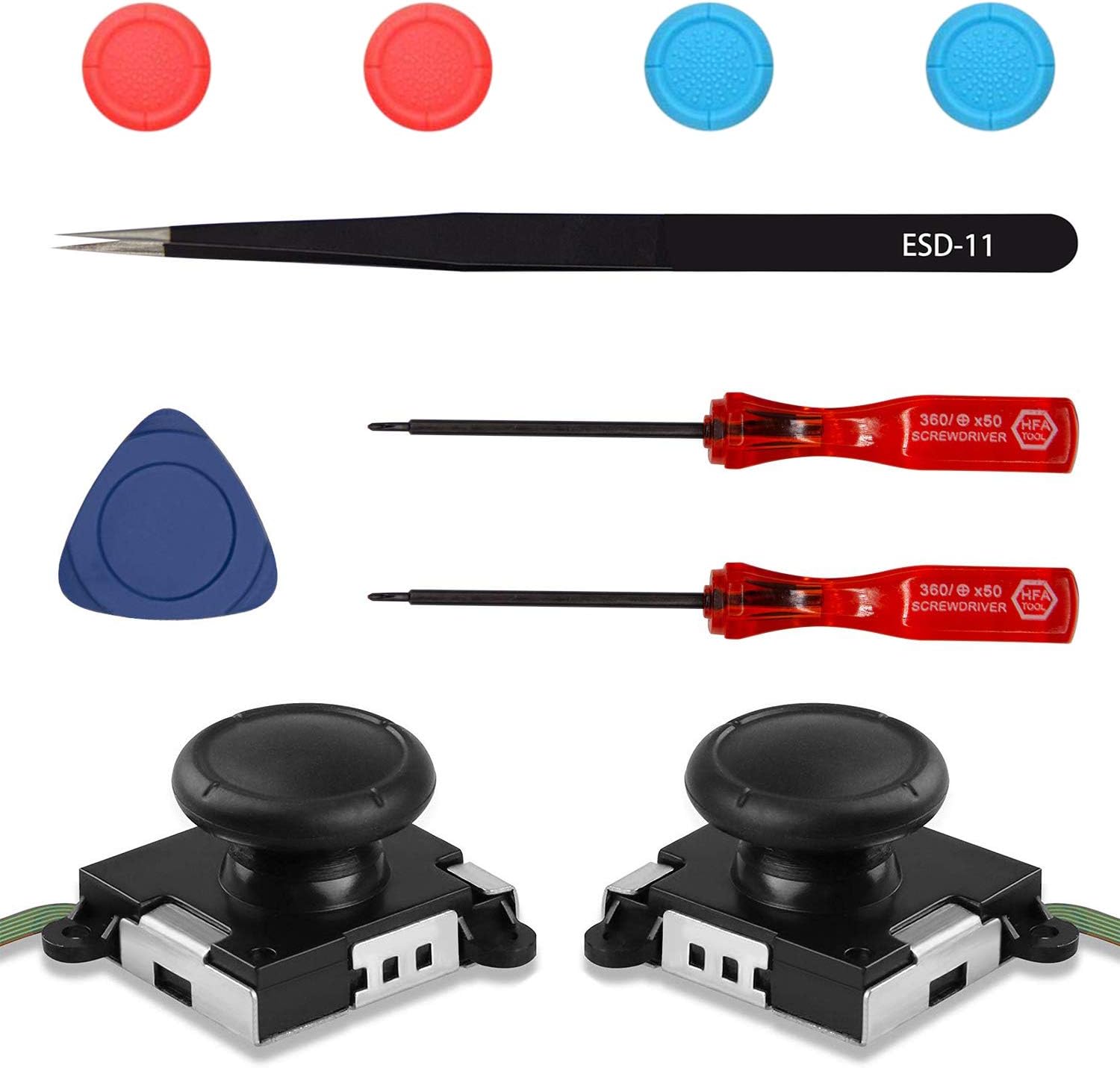 CONNYAM 2-Pack Joy-Con 3D Replacement Analog Joystick Thumb Stick Compatible with Nintendo Switch Joy-Con Controller - Include Tri-Wing, Cross Screwdriver, Pry Tools, Joystick Thumb Grips