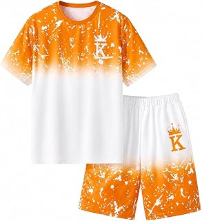 Boys Clothes Tie-Dye Letter Print Top + Casual Shorts 2PC Set Boys Summer Outfit Set for Aged 7-14