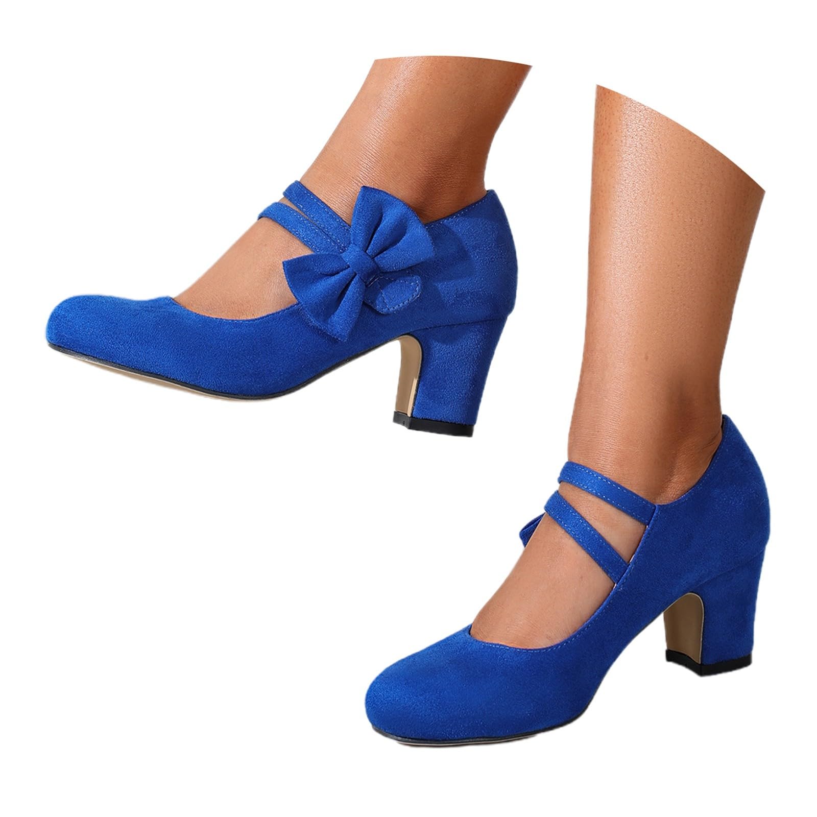 Zapatos de tacón Mary Jane para Mujer con Lazo, Retro, Cerrados, Puntera Redonda, Gamuza Elegante, Pajarita Vintage Gatsby