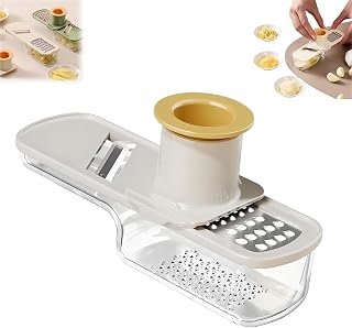 Multifunctional Garlic Grinder, Garlic Slicer Super Thin, Mini Garlics Slicer with Container with Hand Guard, Easy to Use and Clean for Kitchen, for Ginger Chili Grinding (White)