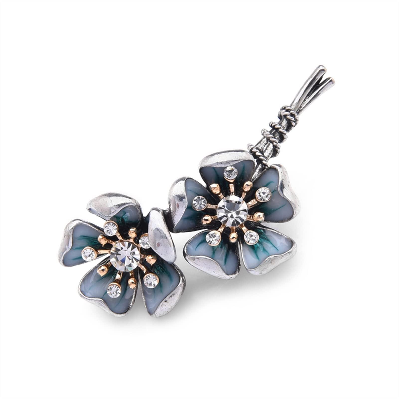 broche, Accesorios de moda for mujer, broche flor ciruelo con diamantes imitación azules, fiesta, en forma