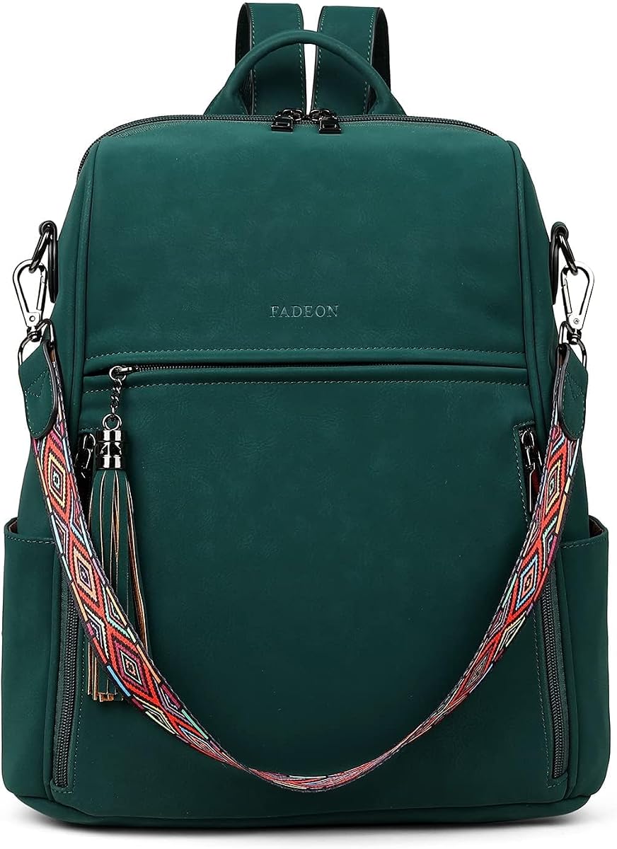 Mochila de cuero para mujer, 13 pulgadas, bolsa de trabajo de viaje | Mochila impermeable de cuero vegano se adapta a 13 portátiles, bolsillo para botella de agua