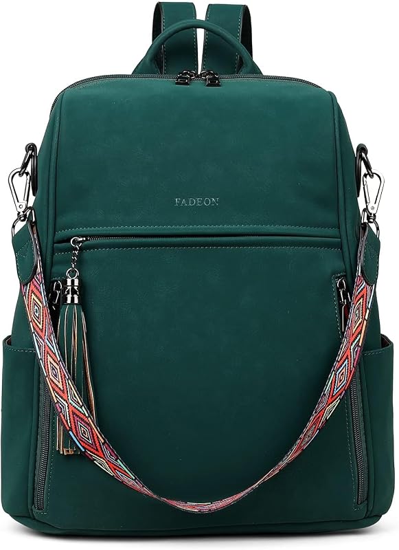 Leather Backpack for Women, 13 inch, Travel Work Bag | Waterproof Vegan Leather Backpack Fits 13 Laptop, Water Bottle Pocket
