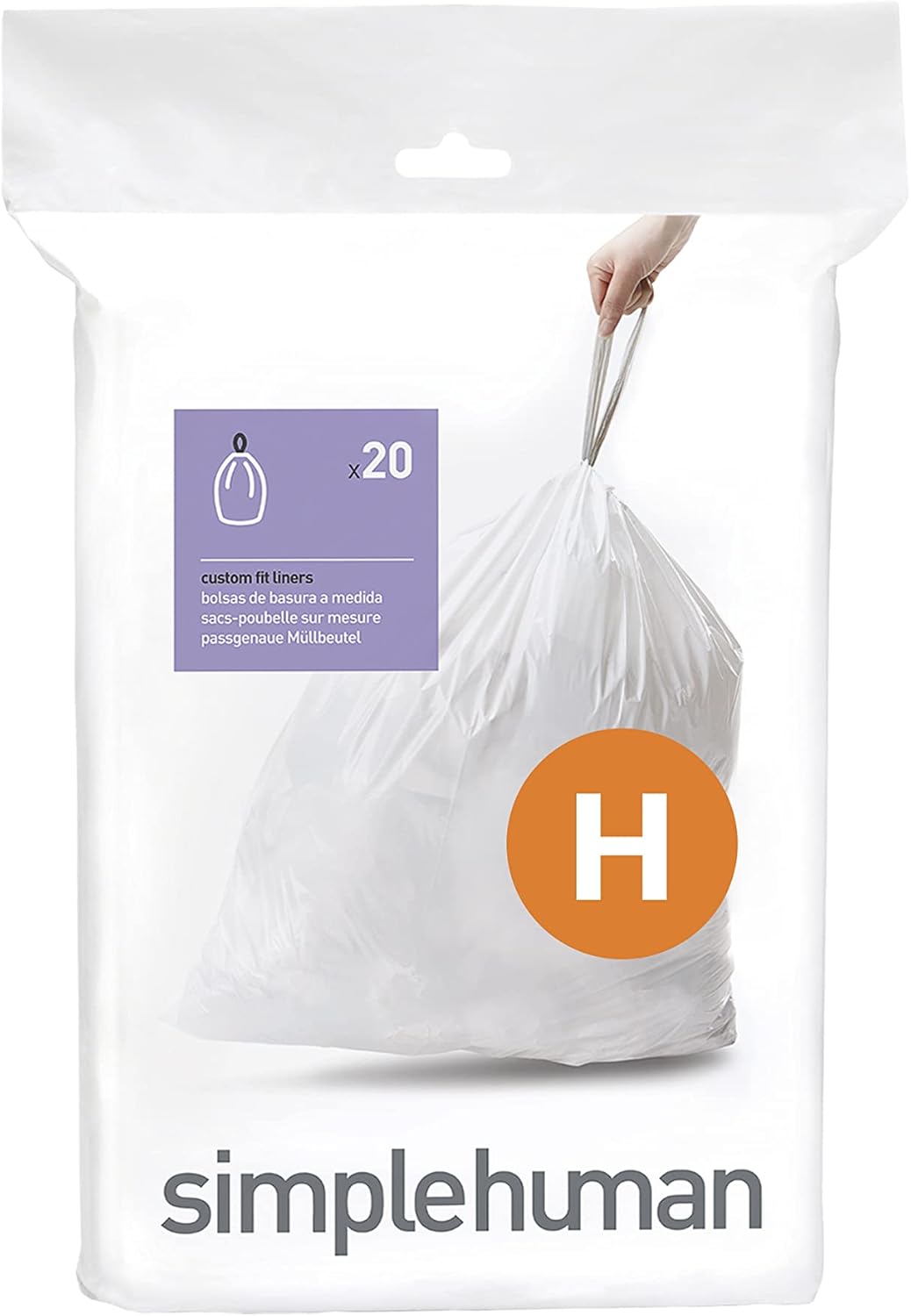 simplehuman CW0168 code H Custom Fit Bin Liners, White Plastic (Pack of