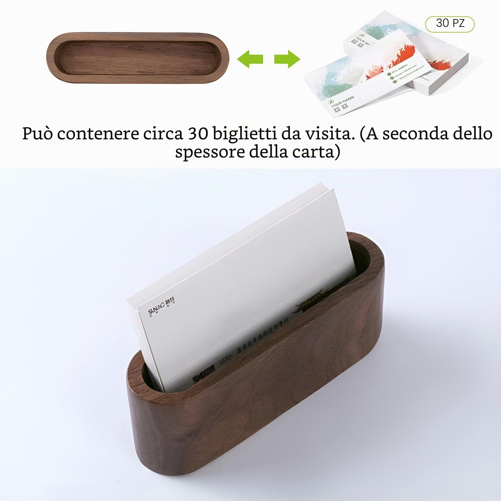 Porta biglietti da visita in legno Set da 2 supporti da scrivania con telaio in metallo dorato