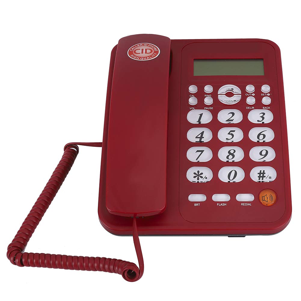 Ejoyous Telefono Cablato Rosso Telefono da Scrivania in ABS con ID Chiamante Display LCD Controllo Volume Montaggio a Parete Fissa Fissa per Uso Desktop in Ufficio Domestico