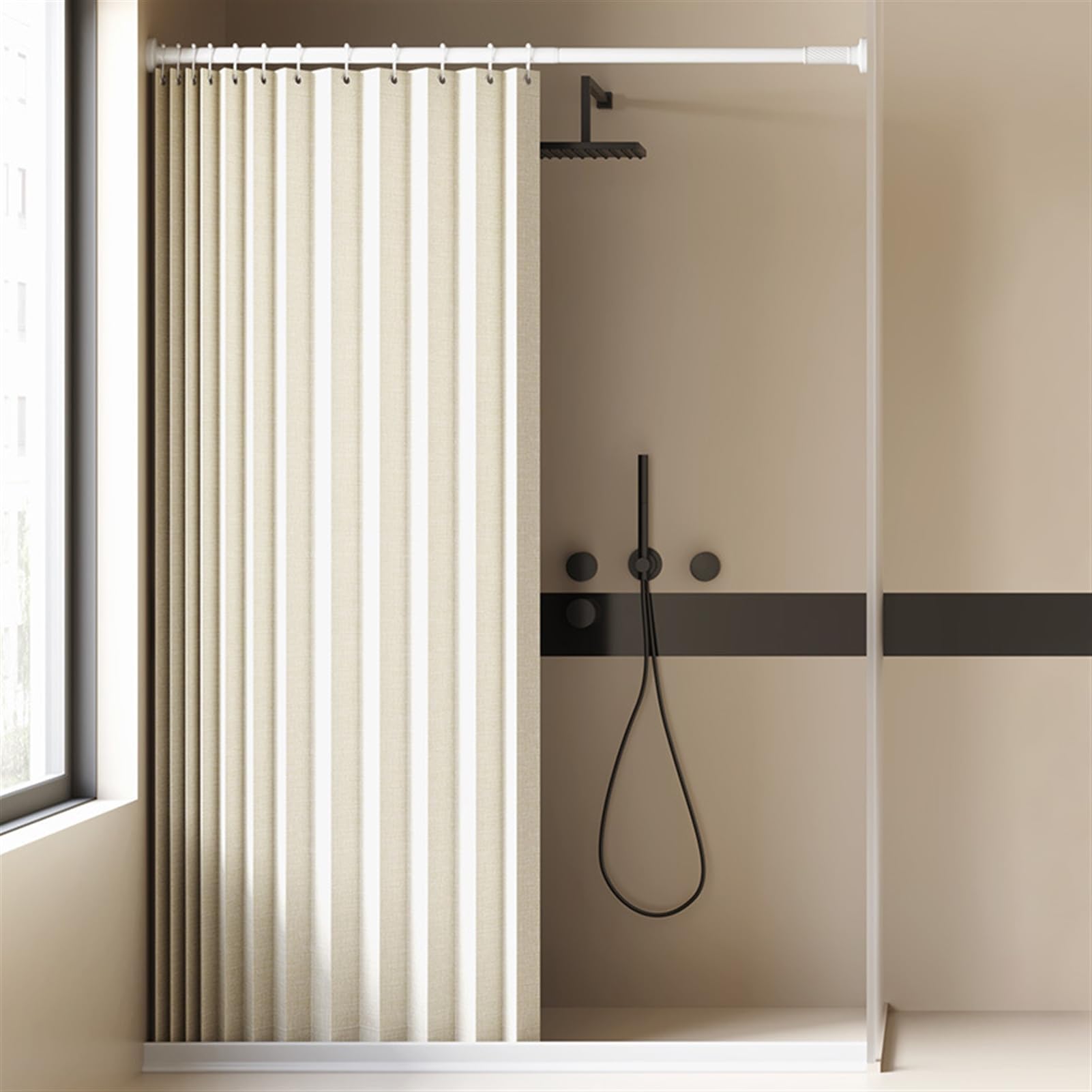 Rideau de Douche Pliable Imperméable, Beige, 80x180cm
