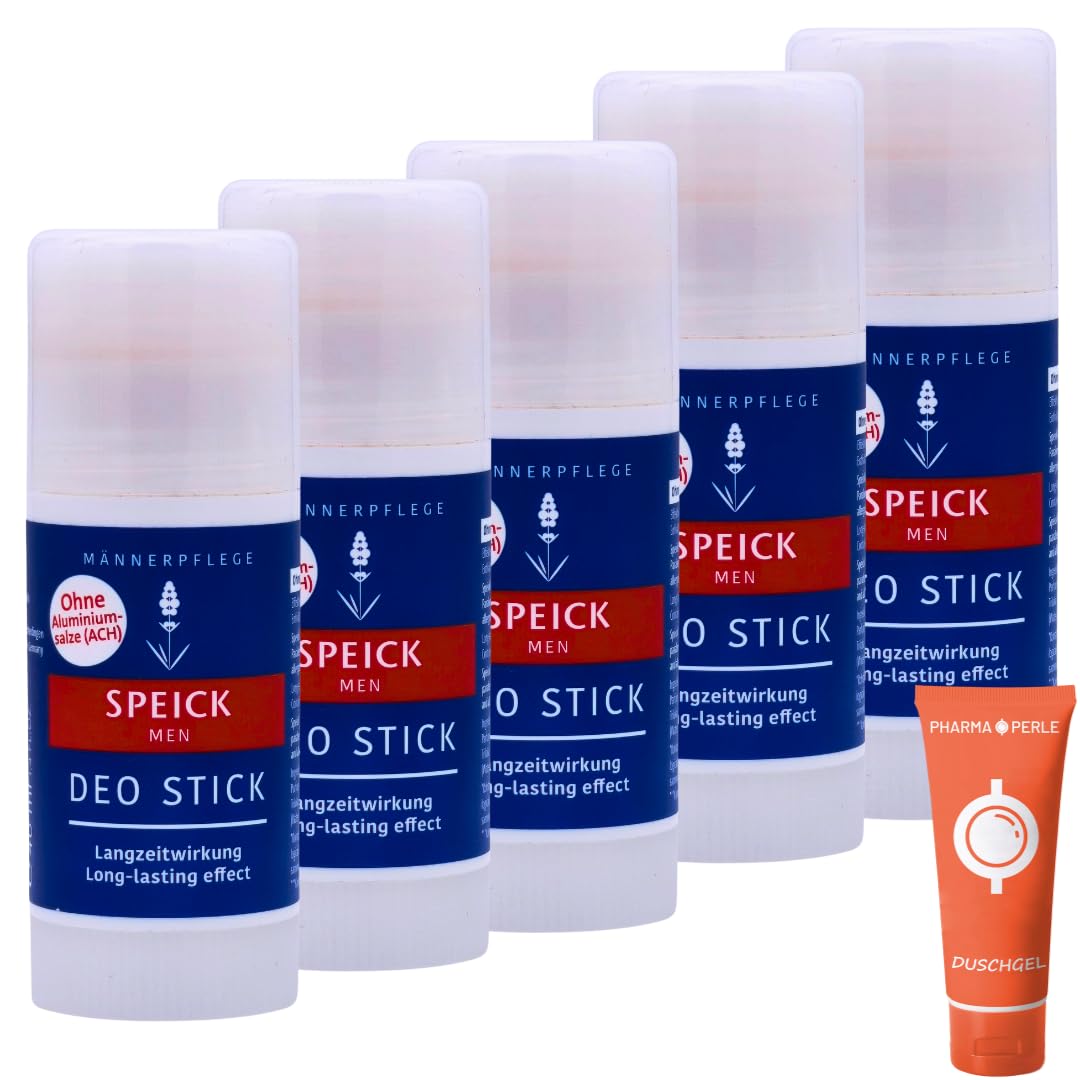 Men Deo Stick 5x 40 ml I Lang anhaltende Frische und zuverlässiger Schutz I ohne Aluminiumsalze I Pflanzliche Pflege mit Bio-Salbeiextrakt I Spar-Set plus Pharma Perle give-away