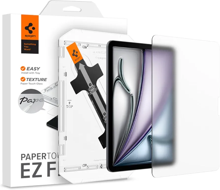 Spigen PaperTouch EZ Fit Verre Trempé compatible avec iPad Air 11 Pouces M3 (2025), M2 (2024), 1 Pièce, Kit d'installation inclus, Effet Papier, Mat, 9H Protection écran, compatible avec Apple pencil