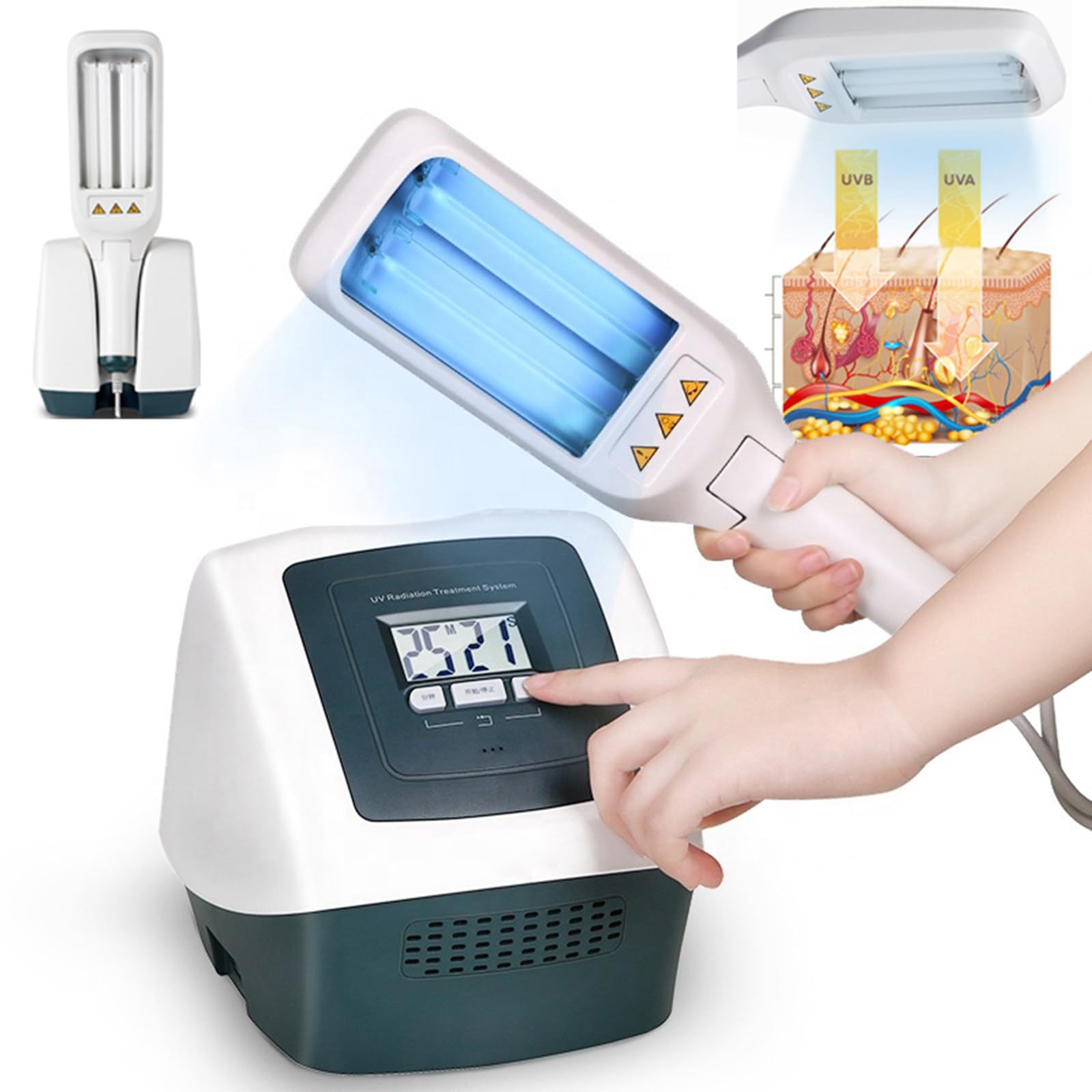 Generico Terapia della Luce UVB con Due lampadine: Lampada UV di fototerapia a Banda Stretta da 311 NM, Area 104cm², Timer, Display LCD.Trattamento per Tutto Il Corpo Sicuro ed Efficace