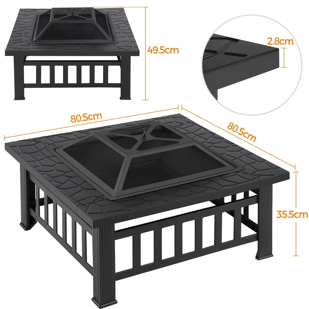 Yaheetech Brasero Exterior Jardin Grande 3 en 1 Chimeneas de Leña para Terraza Estufa al Aire Libre para Camping Cuenco para Hogueras 81x 81x 50cm