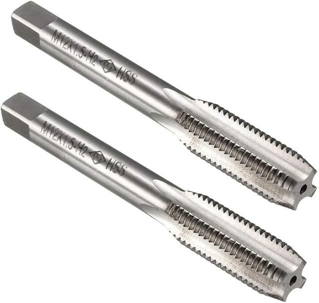 sourcing map Metric Machine Thread Tap M12 x 1.5 H2 High Speed Steel Straight Flutes Screw Tapping Threading Machinist Repair DIY Tool 2pcs