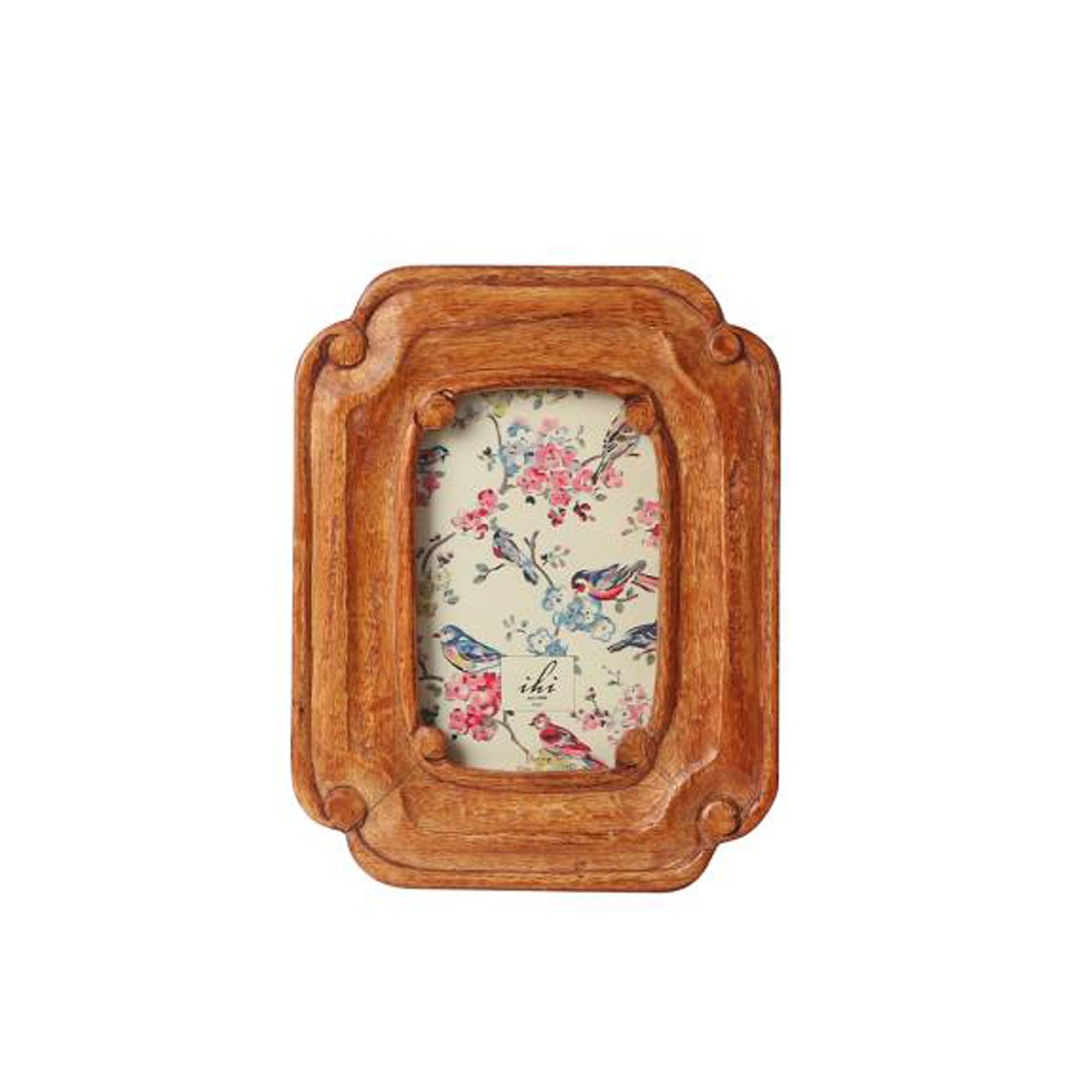 IHI EST. 1986 Honey Stain Wooden Photo Frame, 4 x 6 Inch Picture Frame with Sculpted Art Deco Inspired Design, Decorative Tabletop Frame for Home Office Décor