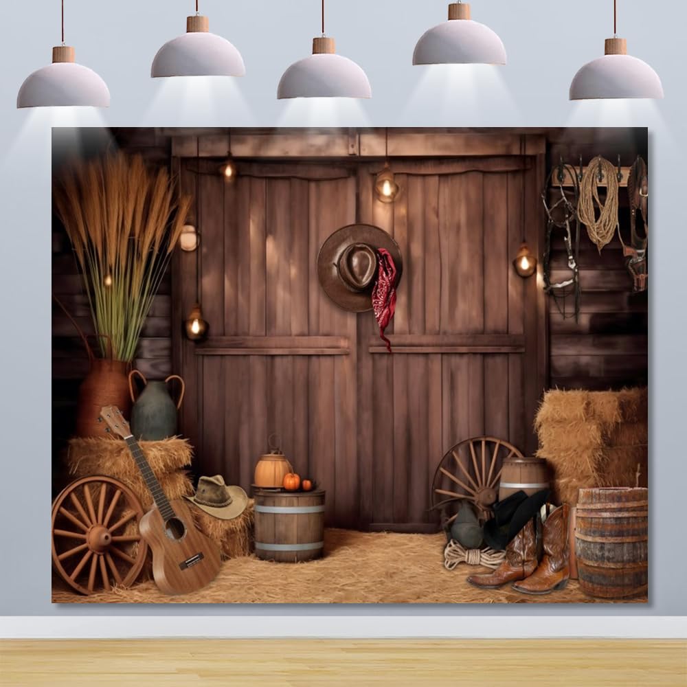 Western Cowboy Sfondo 3 x 2,4 m Wild West Barn Door Fotografia Sfondo per decorazioni per feste a tema western Cowboy Baby Shower Compleanno Decorazioni Banner Country Rodeo Sfondo Decor