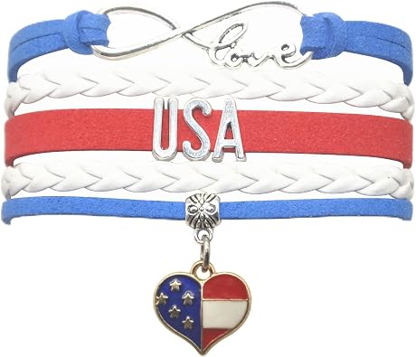 HCChanshi American Usa Bracelet - Infinity Love Charm Bracelet American Flag Gifts For Women, Men, Adult Royal Blue, White and Red