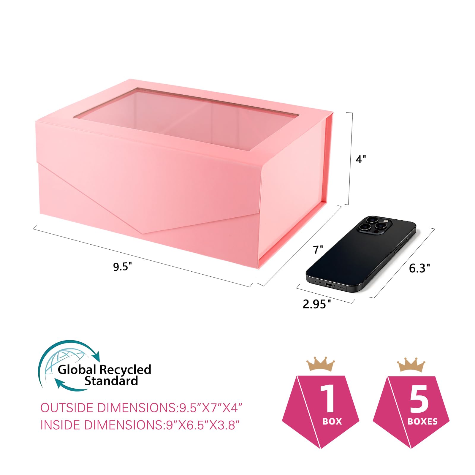 Amazon.com: PACKQUEEN Pink Clear Magnetic Lid Gift Box with Window