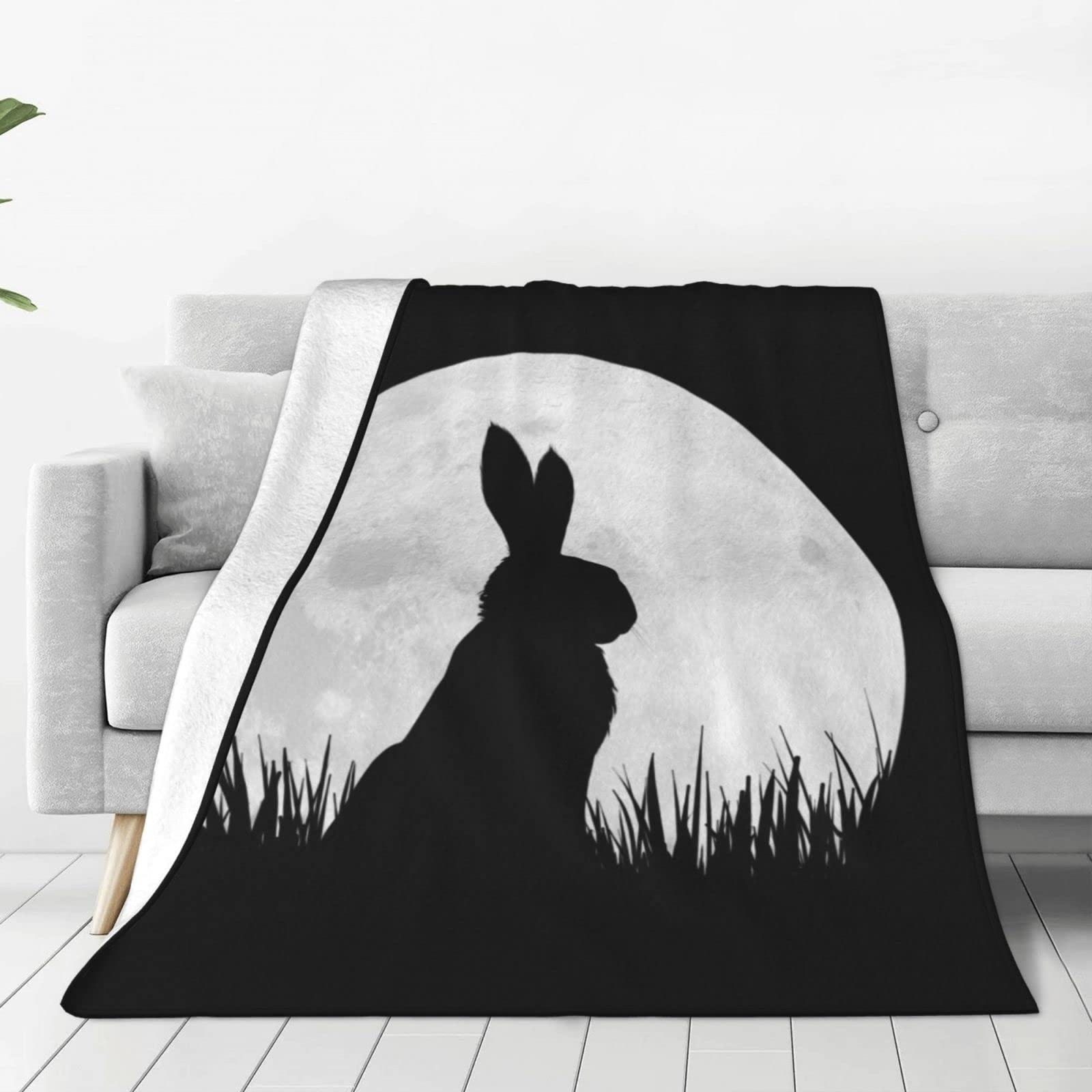 Lsjuee Throw Blanket Bunny in The Moonlight Warm Cozy Soft Lightweight Flannel Fleece Blanket for Bedroom Sofa Room Home Decorative Fuzzy Blanket 40"x30"