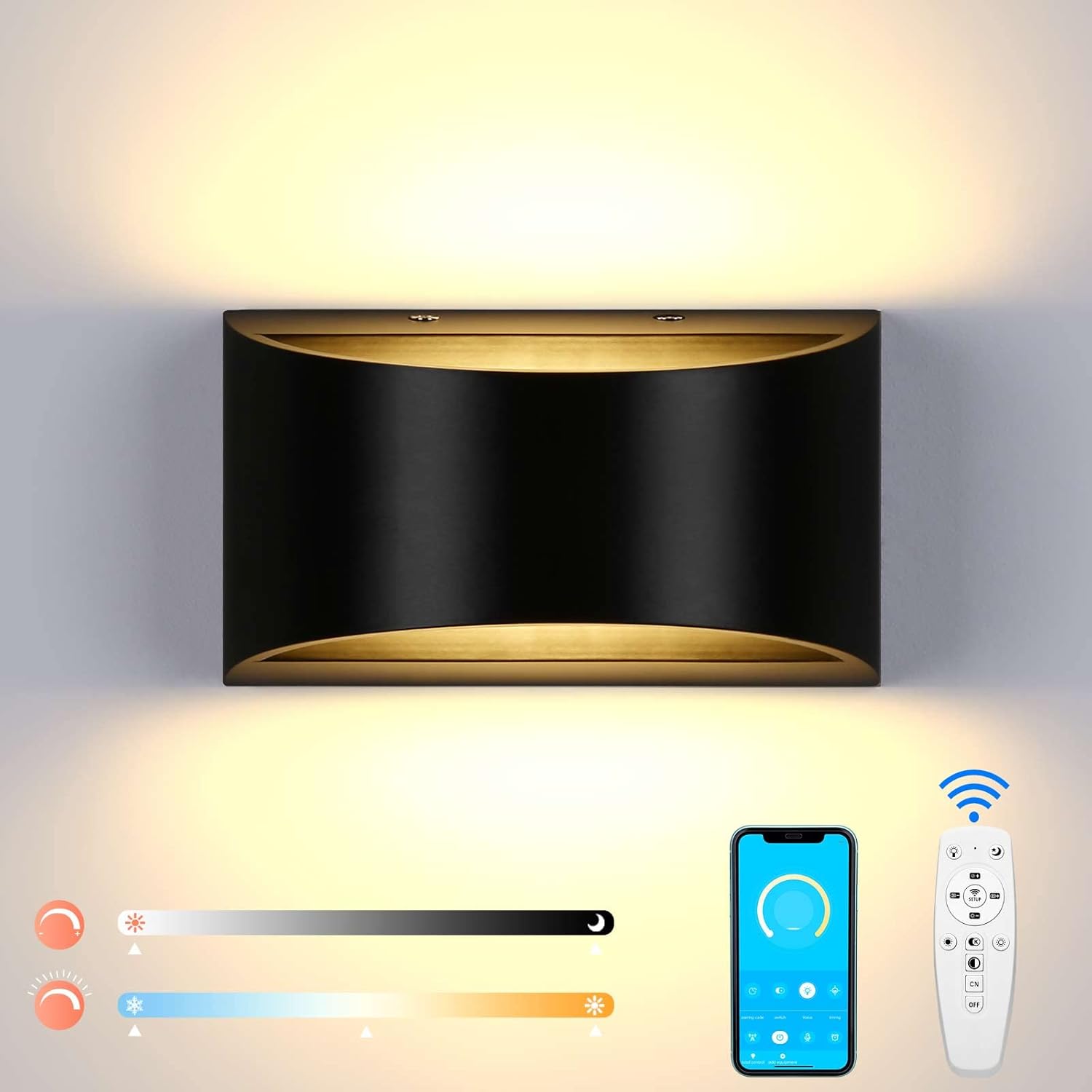 Glighone LED Wall Lights Indoor, Up Down Wall Light Dimmable and