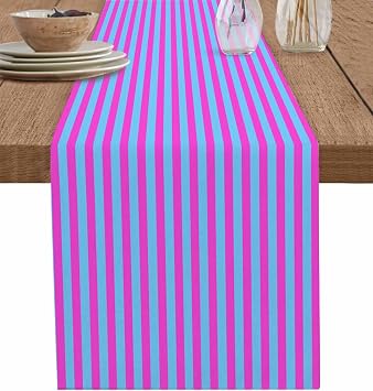 Table Runner Blue Pink Stripes Table Runners Classic Vertical Striped Table Cloth Kitchen Dining Table Decorations for Home Party Decor, 13x120 inch