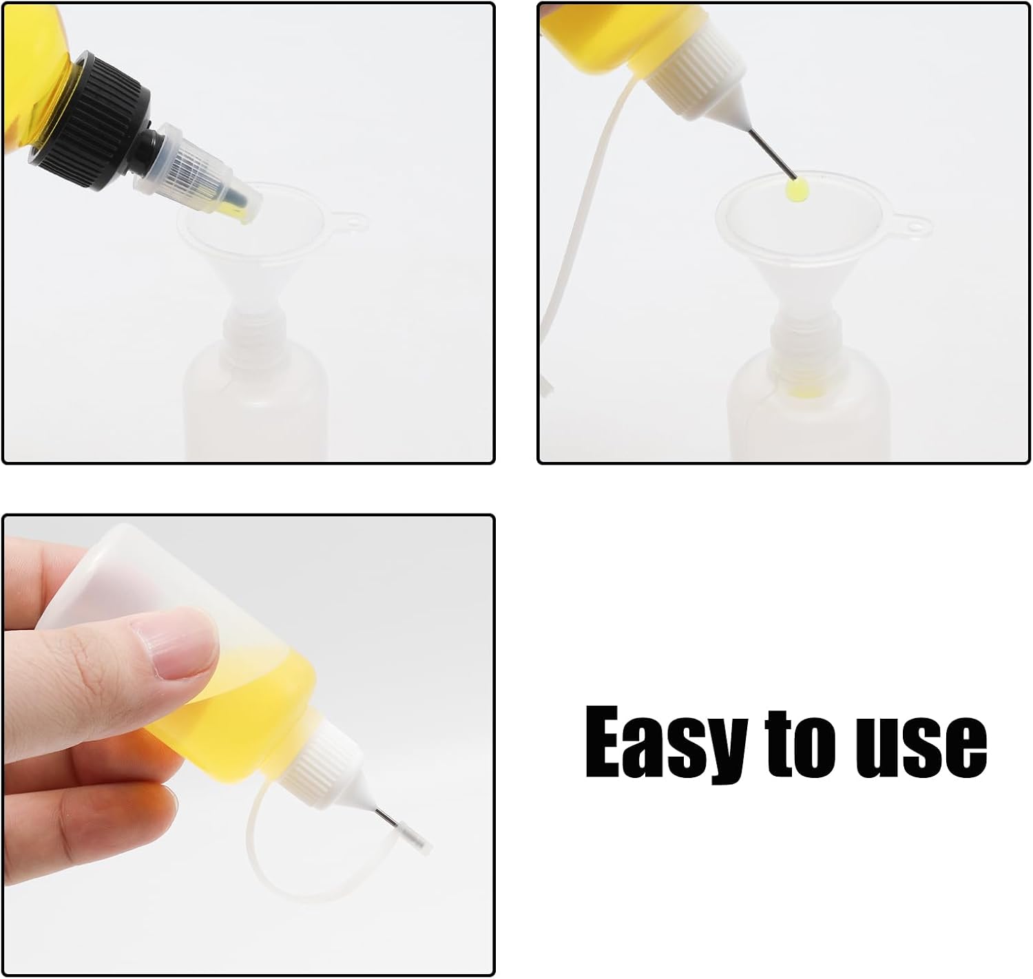 12Pcs 30ml Precision Tip Applicator Bottle, Translucent Glue Bottle with Small Funnel and Blank Label for DIY Craft, White Lids for Creative Projects/Crafters