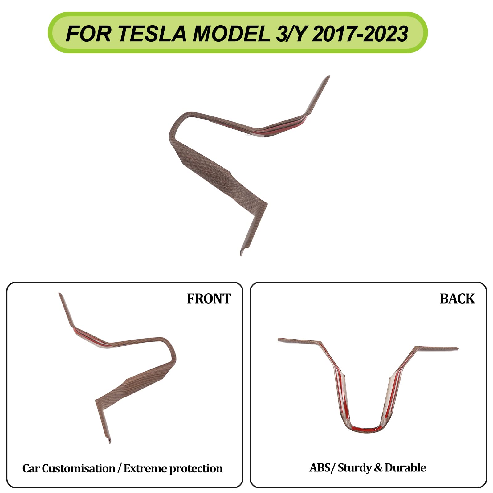 ABS Interior Steering Wheel Trim Strip Accessories for Tesla Model 3 2017-2021 (Pear Wood Grain)