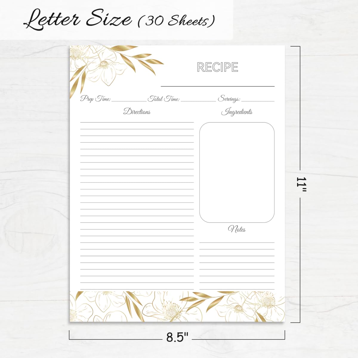Lot de 30 feuilles de papier de recette pour classeur de recettes de 21,6 x