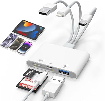 Universal SD Card Reader for iPhone/Mac - Upgraded TypeCData+Lightning+USB Three Port SD/TF Memory Card Reader Digital Camera Transfer to Phone Adapter, Multi Port 4 in 1 Universal SD Card Reader