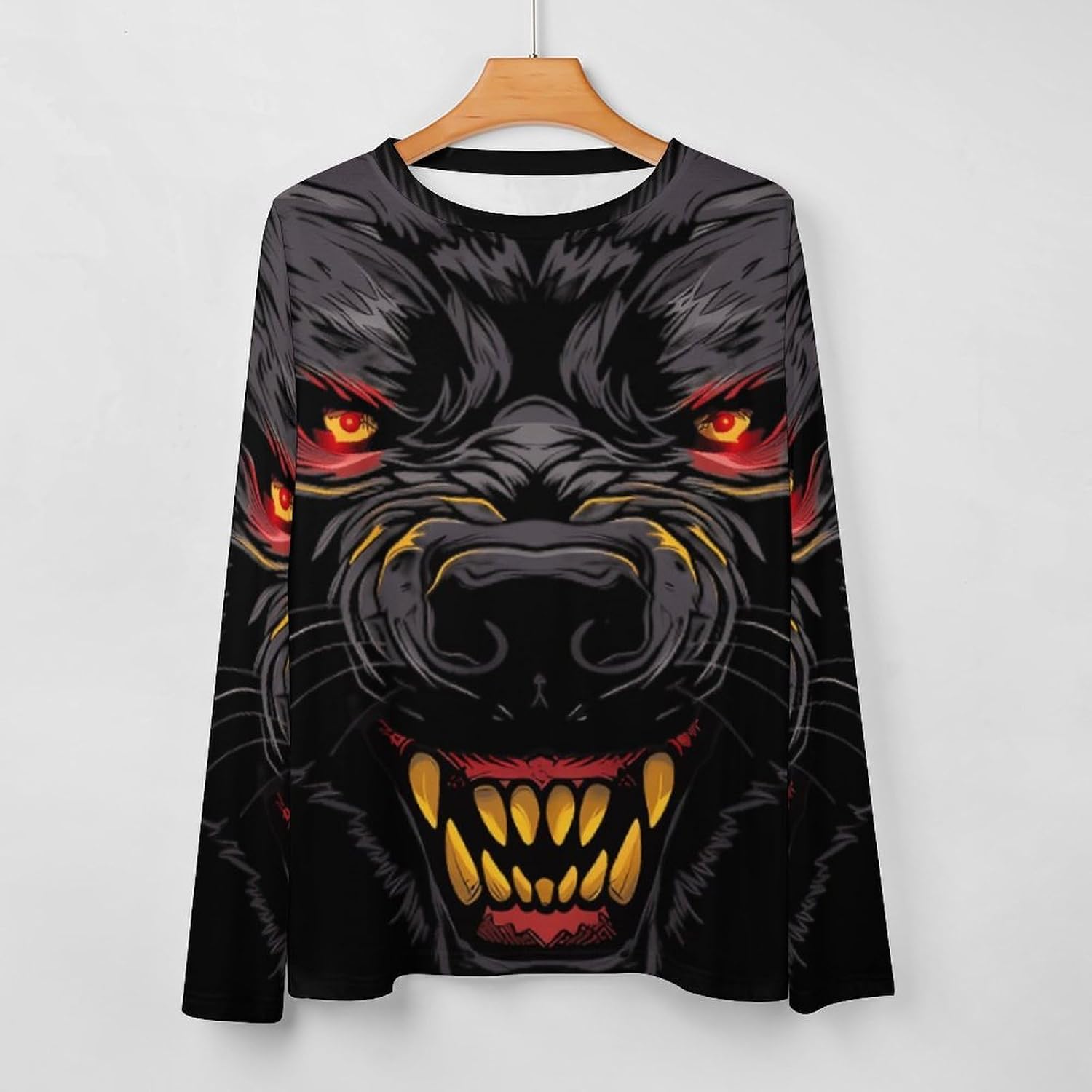 Scary Werewolf Face Women's Pajama Top Sleepwear Pajamas Sleep T-Shirt Long Sleeve Shirt Crewneck Tee