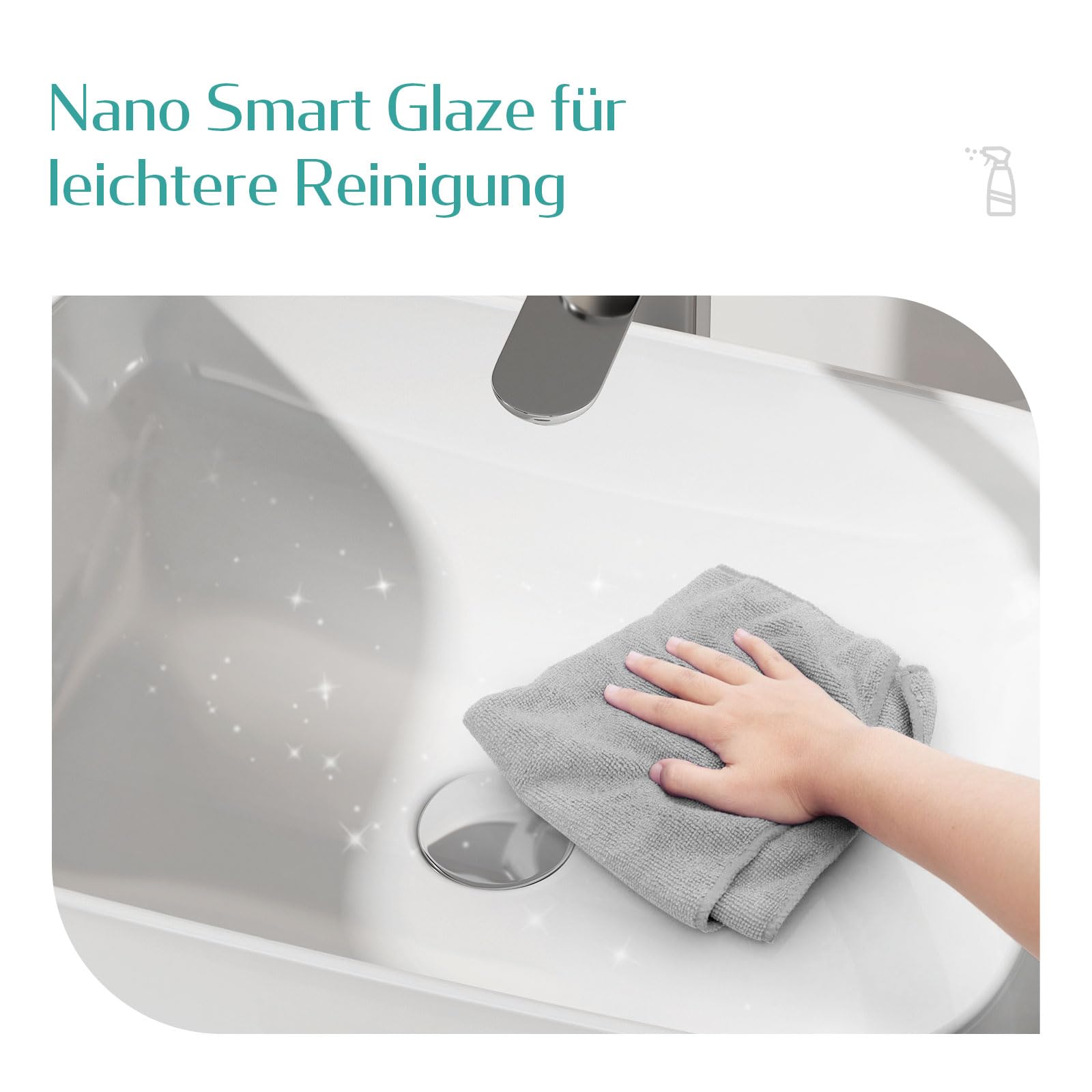 EMKE Lavabo da appoggio 610 x 380 x 150 mm, Lavabo rettangolare in ceramica per bagno, bianco brillante, lavabo di alta qualità per bagno, facile da pulire e installare