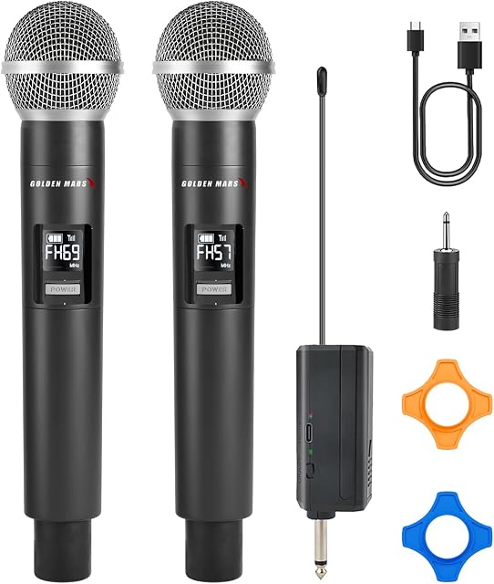 Microphones sans fil portables pour Karaoke Chanter avec 500 FT Réception de 2,4GHz, Rechargeable Dual Microfonos Inalambricos Set Stable Réception pour DJ Fête de l'Église Mariage Conférence Salle de classe