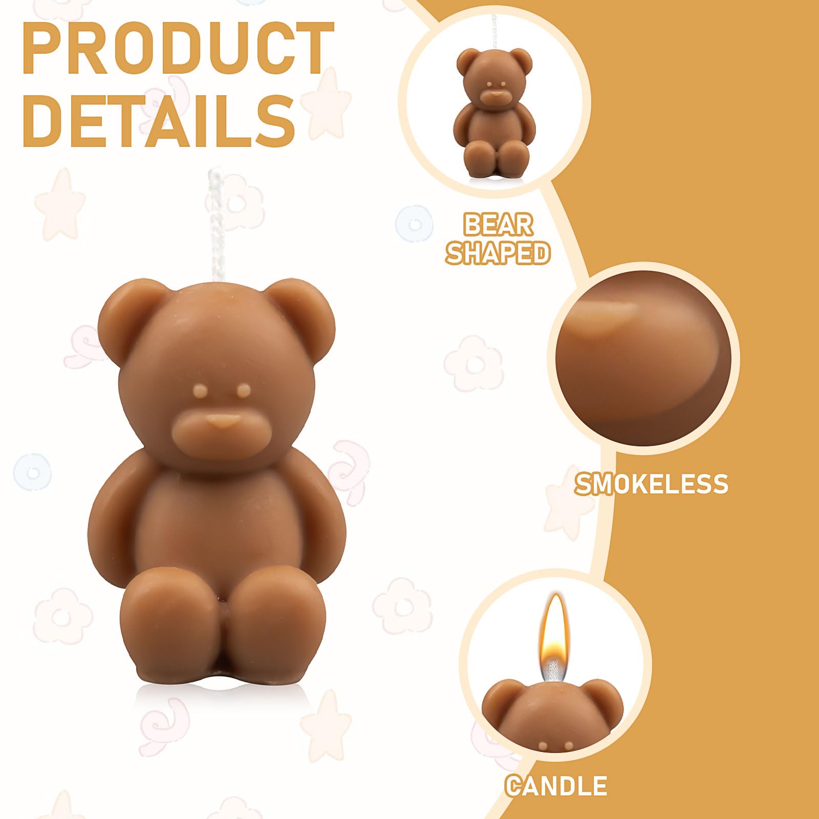 30 Pcs Bear Baby Shower Candle Favors Bear Baby Shower Favors for Guest Bears Party Favors Beewax Candles Bulk for Gifts Party Favors Decorations (White,Dark Brown) - Image 4