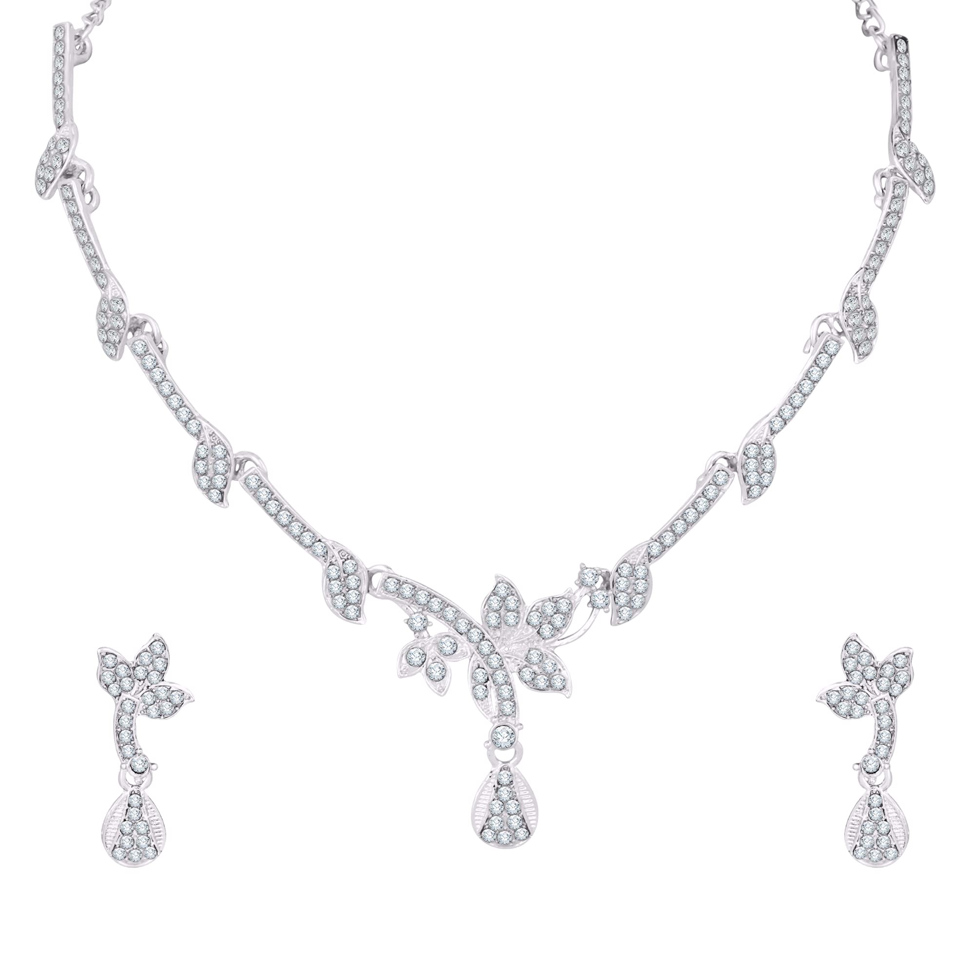 Atasi International Silver Plated Crystal AD Diamond Necklace Jewellery Set with Earrings for Party, Wedding and Occasional (R5518) (B0B9NY2N79) Amazon Price History, Amazon Price Tracker
