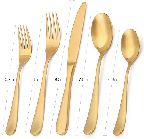 Miniatura 2 de Bysta - Juego de cubiertos de acero inoxidable de 20 piezas, color dorado mate, juego de utensilios de cocina para 4, juego de cubiertos para el