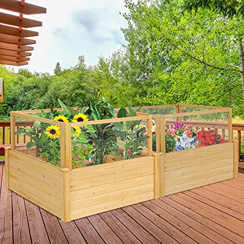 Giantex Raised Garden Bed With Fence, Wood Planter Raised Bed With Critter Guard Fence, 9 Grids Plant Container, Outdoor Plant Box For Garden Patio Backyard Balcony (42" Lx42 Wx32.5 H) #TOP3