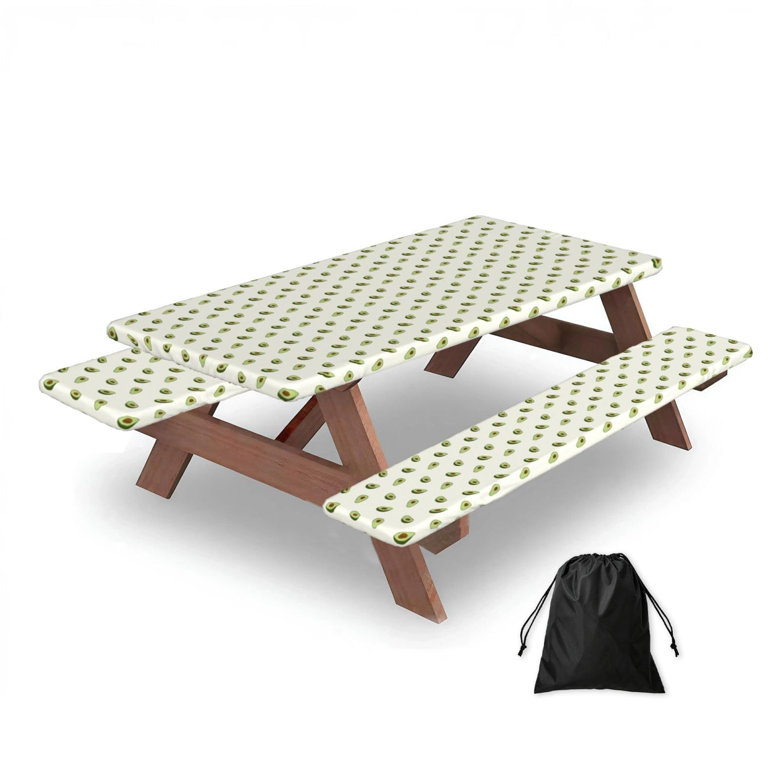 Dopklna As Picture Avocado, Picnic Table Cover With Bench Covers -Waterproof Elastic Fitted Tablecloth For Garden Camping Patio 76X152cm