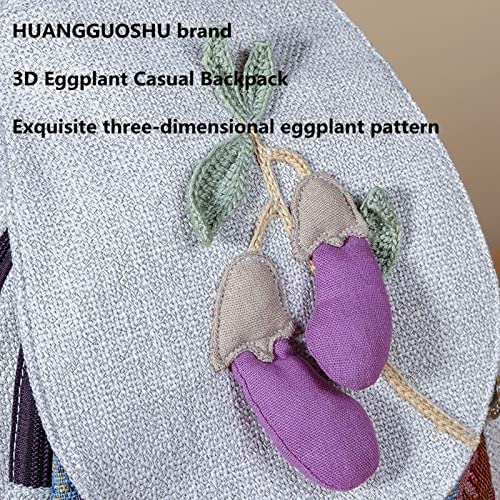 Image of Small Canvas Backpack, Retro Boho Washed Hippie for Women Daily Commute (Eggplant Decorations)