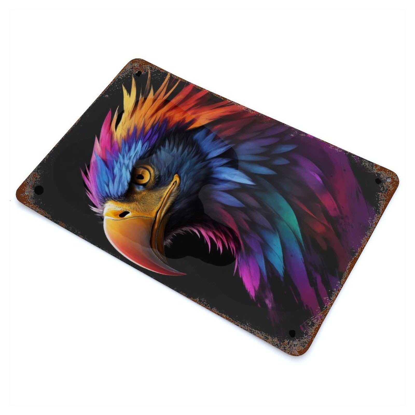 Decorative Tin Sign Eagle Splash Painting 11.8"x7.9", Novelty Wall Decor for Shed, Workshop And Garage Wall Decor