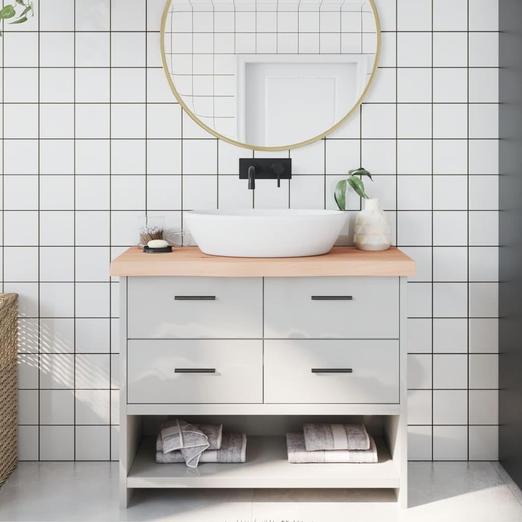 Homgoday Encimera de baño de 100 x 30 x (2 a 6) cm, madera maciza sin tratar, tocador para encimera de baño, superficie de trabajo de escritorio, mesa grande, hardware para encimera de escritorio