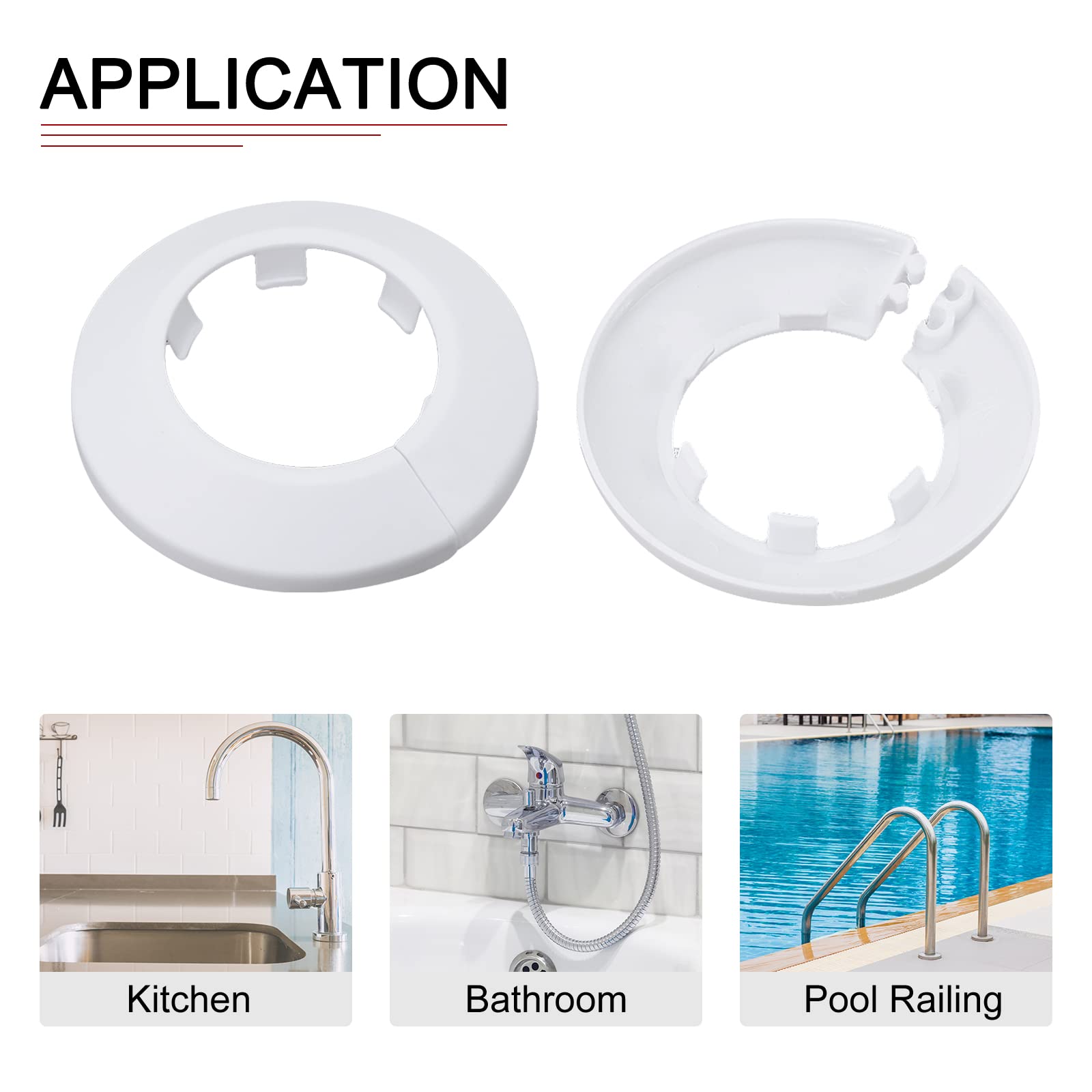 DTGN 72x13mm(DxT) Pipe Cover Decoration - 6Pack - Good for Bathroom Kitchen 40mm Dia Pipe - PP Plastic Escutcheon - White - Image 4