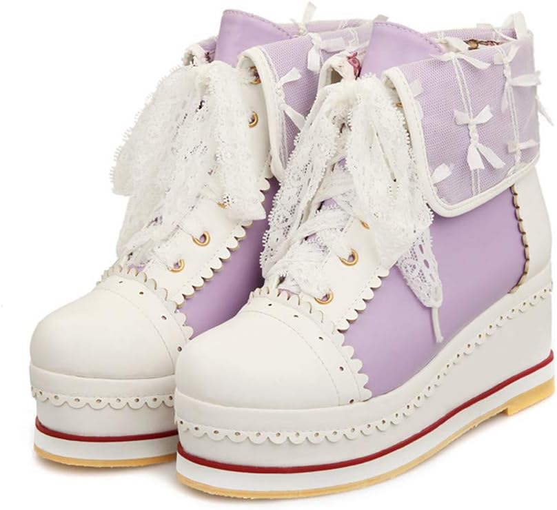 HILIB Women's Cute Lolita Boots Cosplay Brogue Wedge Boots