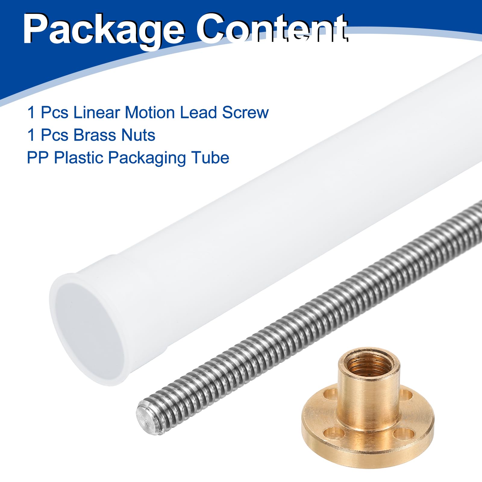sourcing map 300 mm Tr8X1 Leitschraube mit Messingmutter (1 mm Teilung, 1 Start, 1 mm Blei), 304 Edelstahl-Schraubstange, Drucker-Upgrade-Teile mit Kunststoffverpackungsrohr, Silber