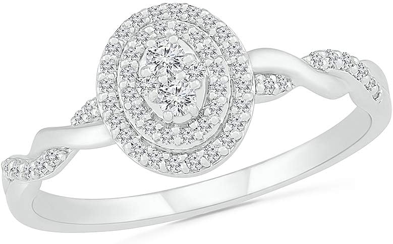 DGOLD 10KT Gold White Round Diamond Oval Fashion Crisscross Ring