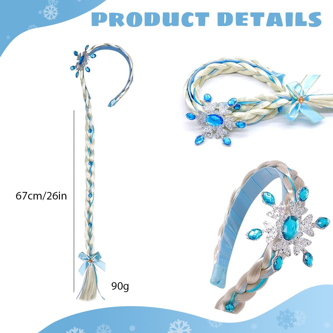 Cerchietto Parrucca Da Principessa Con Trecce Bionde E Fiocchi Di Neve – Perfetto Per Compleanno, Carnevale E Cosplay