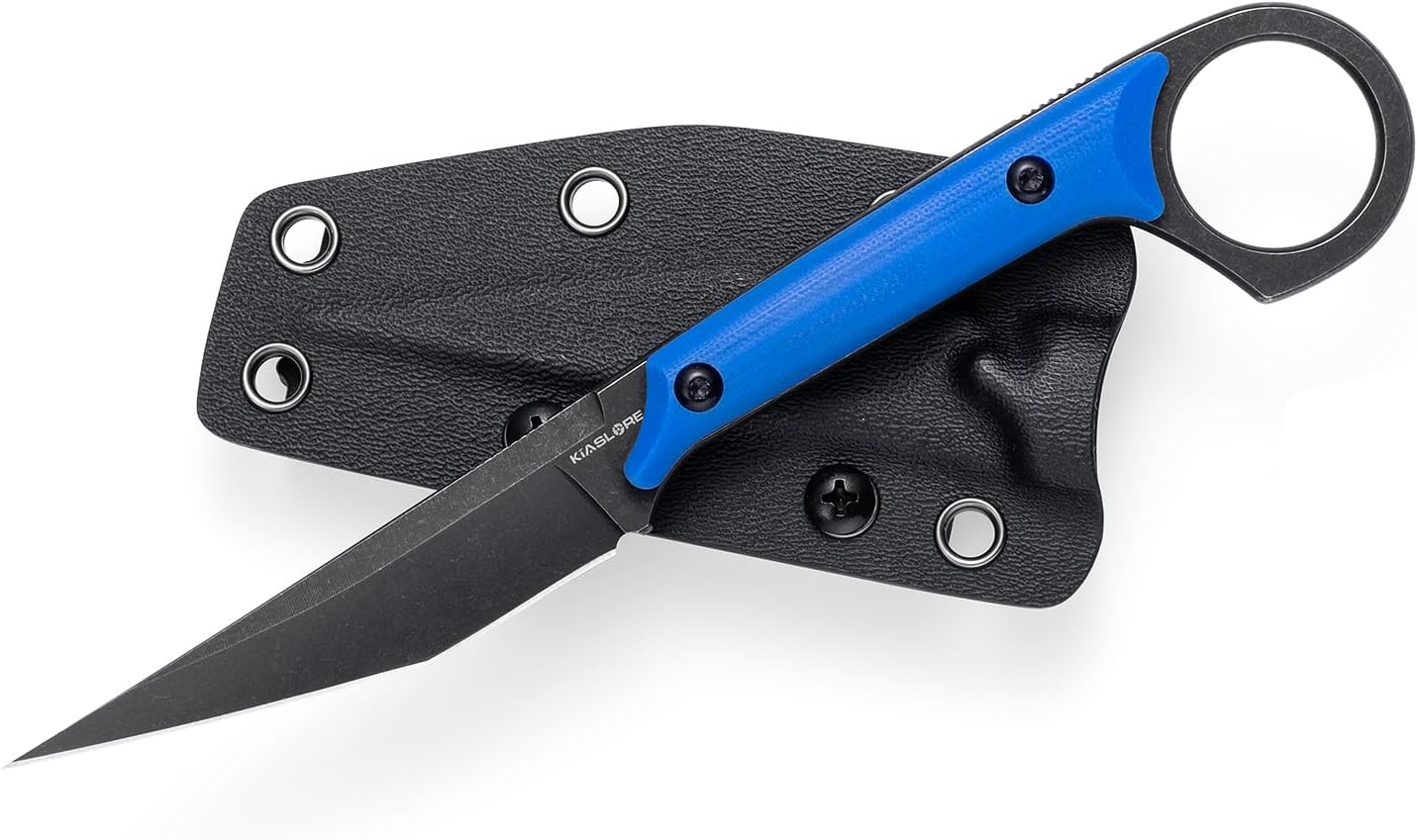 KS527 Fixed Blade Knife, D2 Blade G10 Handle for Men Women, with Kydex Sheath, Utility Knife for EDC Survival Hiking Camping Outdoor Everyday (Blue)