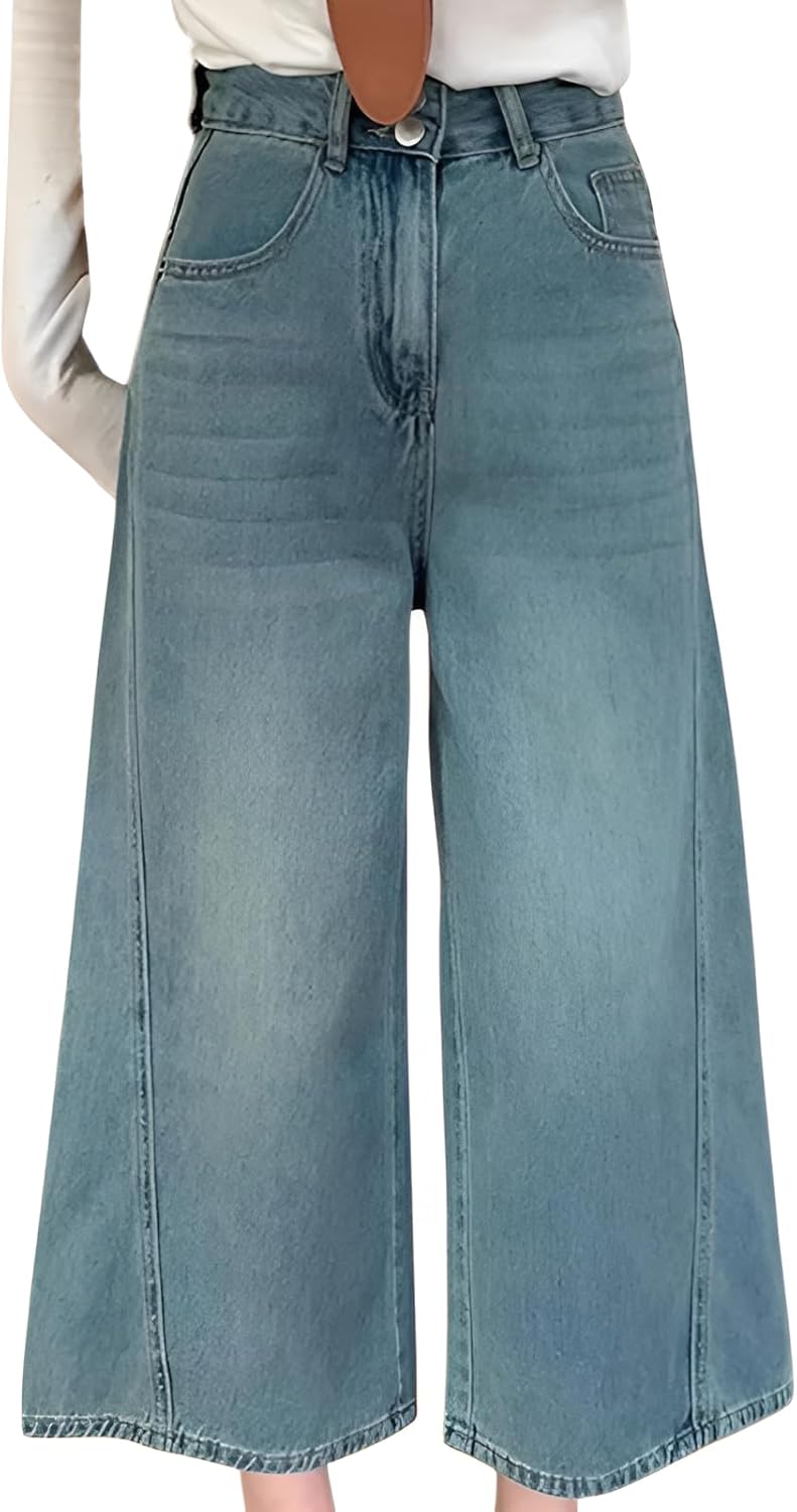 [Snughom] 春の韓国【ワイドレッグデニム】 大人サイズ対応 ストレッチ高腰デザイン 小柄女性向け 脚線美効果 着痩せパンツ