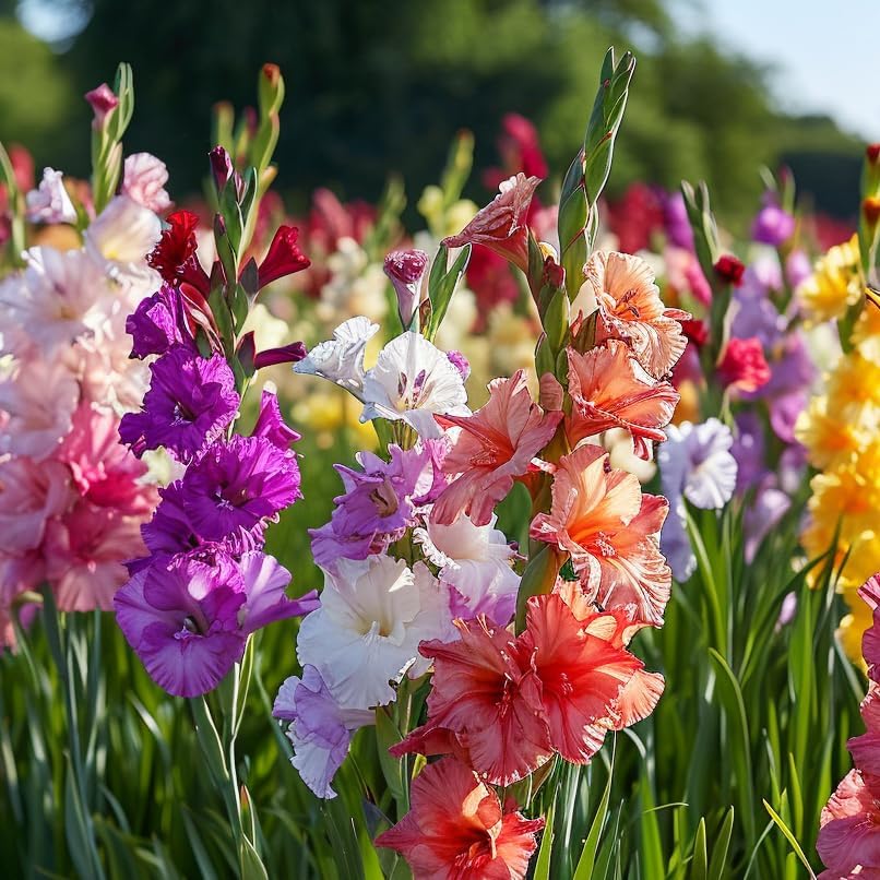 Amazing Deal - 40 Bulbs - Giant Gladiolus Mixed Flowers - Beautiful Shades of Pink, Purple, Red, Yellow and Orange - Attracts Butterflies, Bees & Hummingbirds in and Around Your House and Gardens
