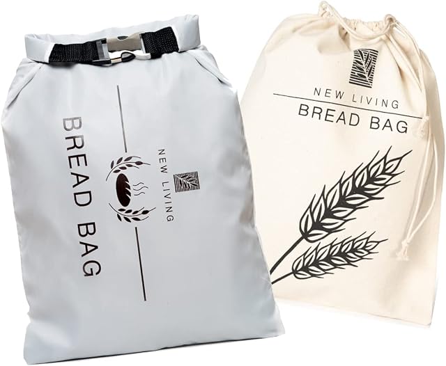 Reusable Bread Bag Bundle | Recycled Plastic & Linen Cotton | By New Living | Make Bread Last Longer | Eco Product | Bag for Freezer & Storage | Recycled rPET BPA-Free